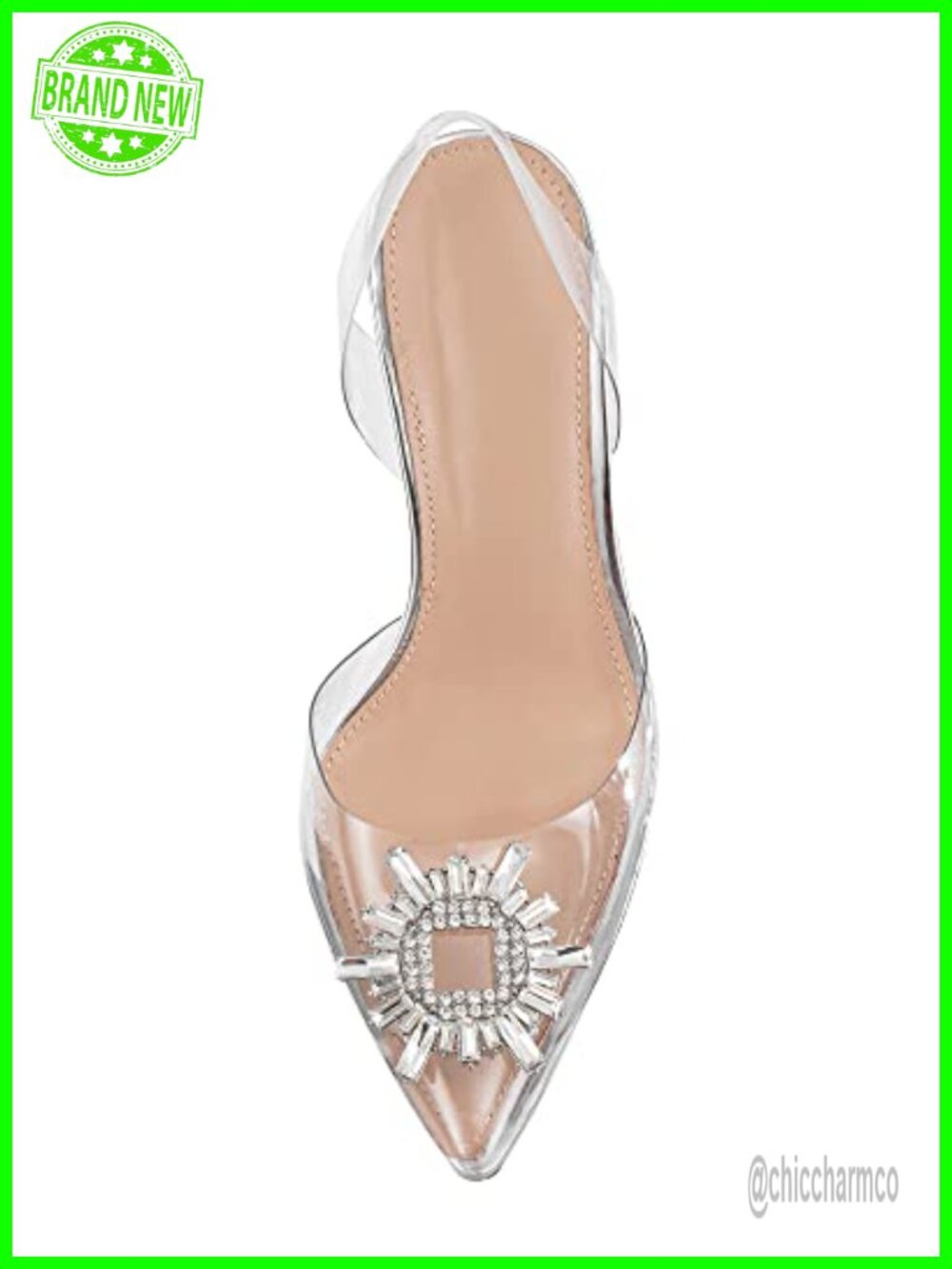 Clear Rhinestone Slingback Heeled Sandals Pointed Toe Wedding Shoes - Picture 3 of 6